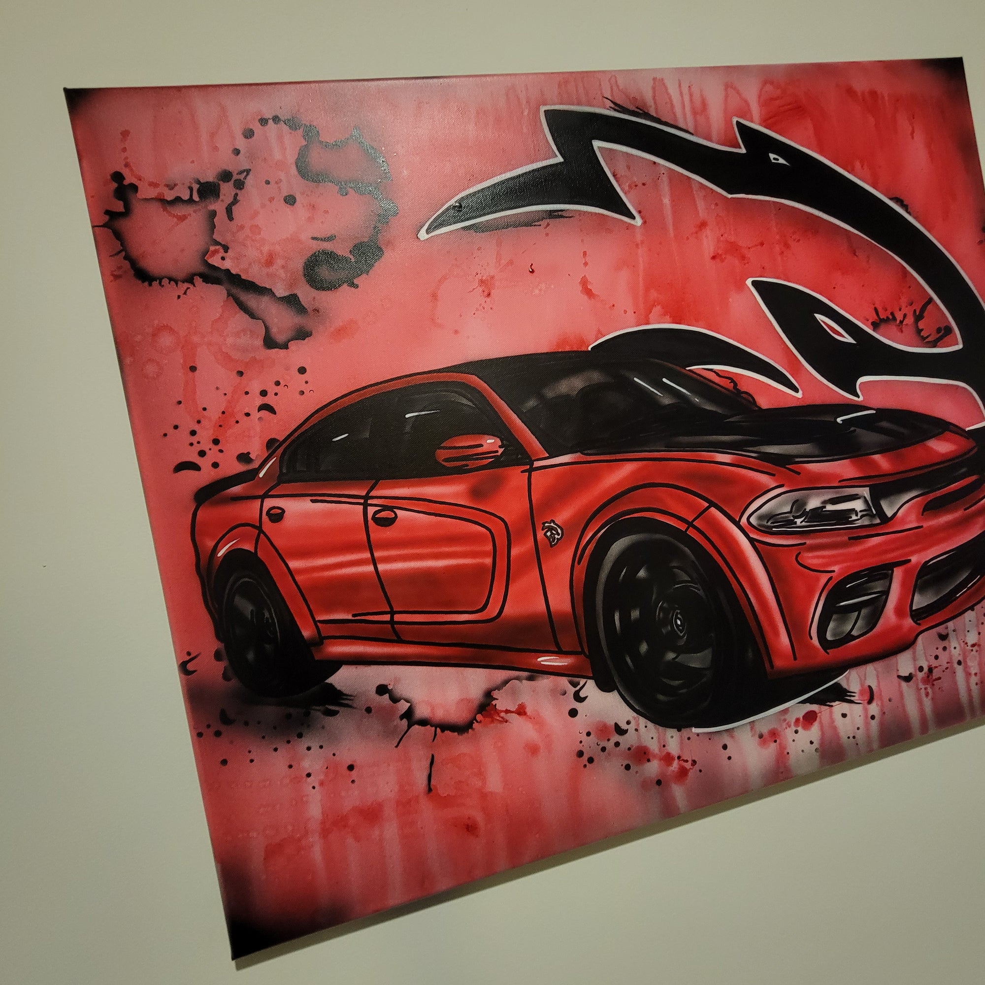 Red Hellcat Charger Widebody Canvas 22"x28"